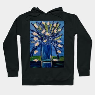 Blue flowers bouquet in a metallic glass vase Hoodie